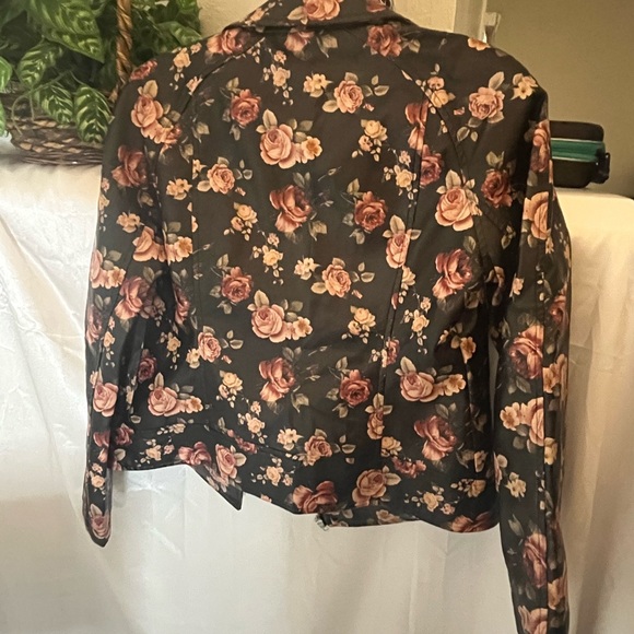 BB Dakota Black Pink Floral Rose Soft Leather Moto Jacket - Picture 8 of 13